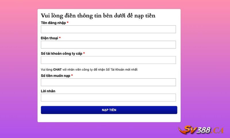 Hoàn thành quá trình nạp tiền vốn cược tại sân chơi